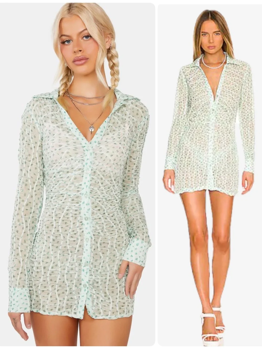 For Love And Lemons Drea Long Sleeve Collared Button-Front Dress NWT $250 - Picture 1 of 8
